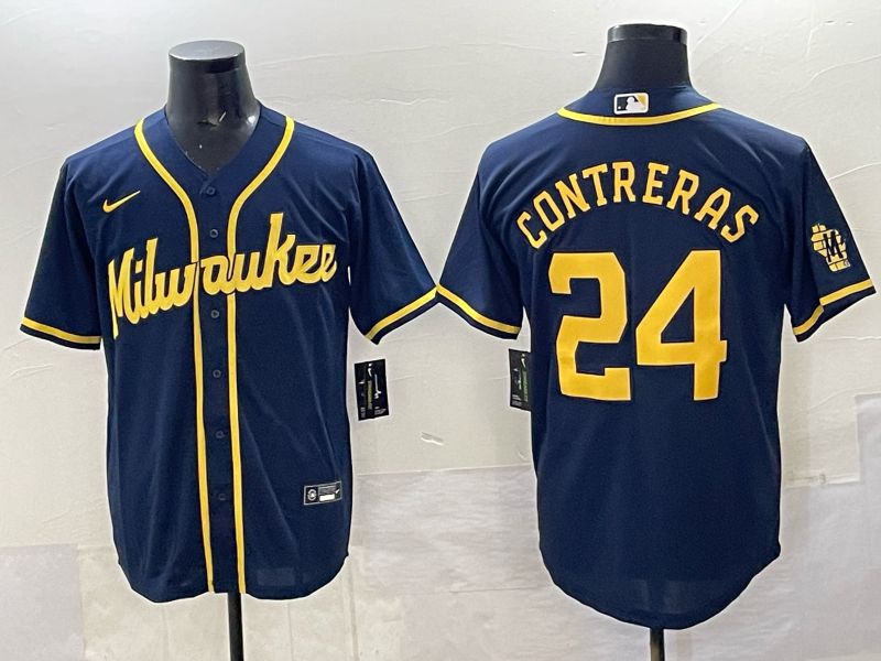 Men Milwaukee Brewers #24 Contreras Drak Blue Nike MLB 2025 Jersey 01->milwaukee brewers->MLB Jersey